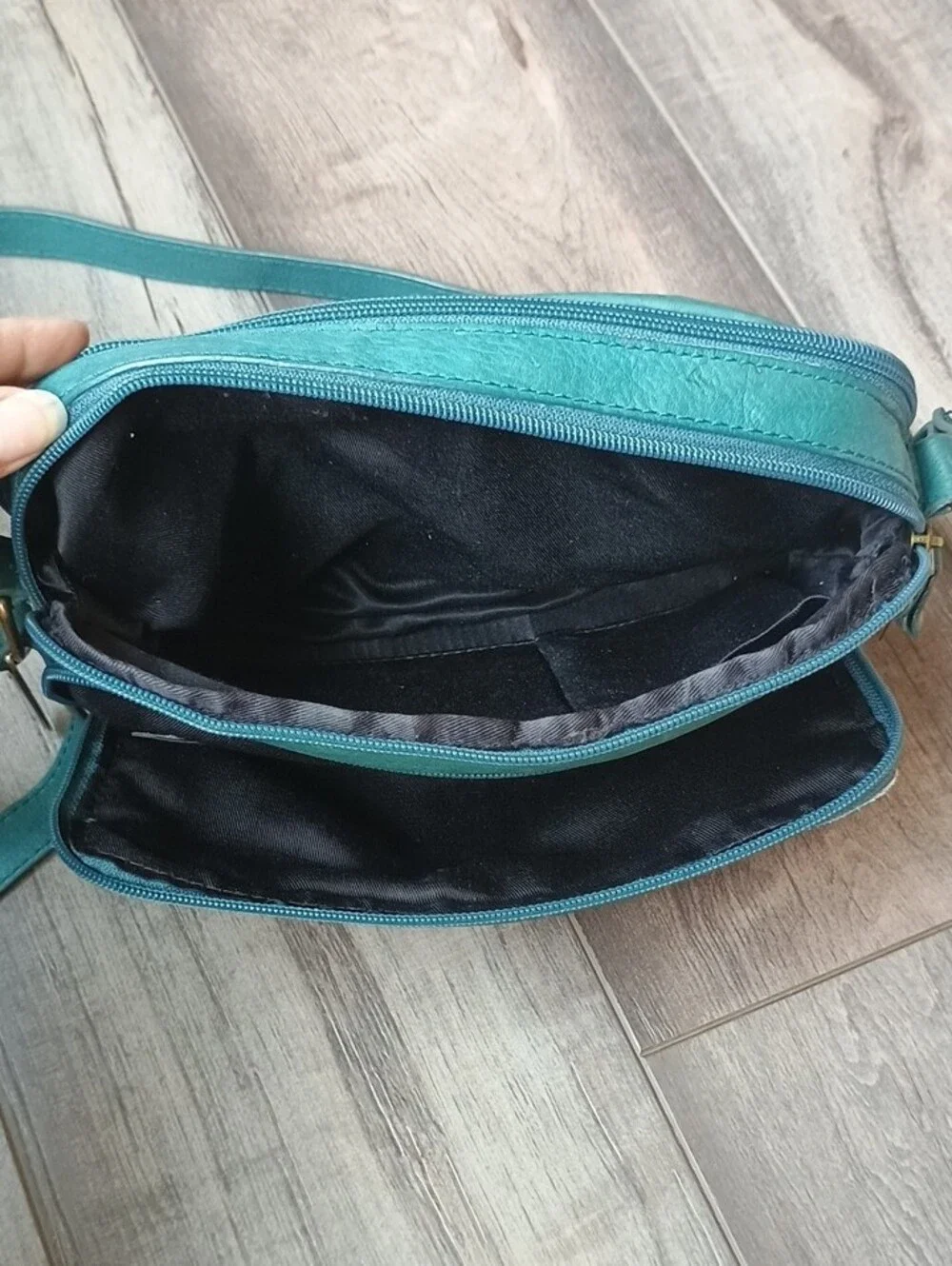 Born Teal Crossbody Leather Bag with Dual Zips - Picture 9 of 14